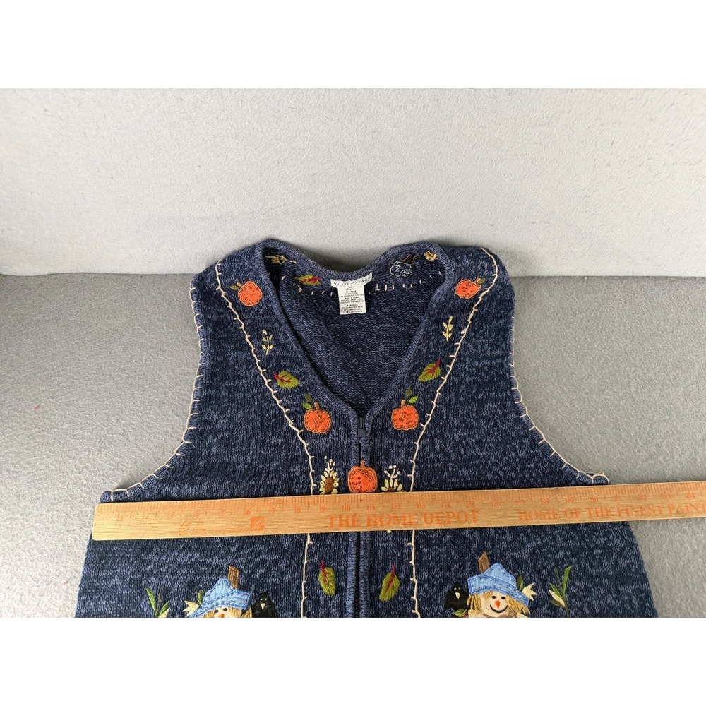 Vtg White Stag Sweater Vest Womens Xl 16/18 Scarecrow Pumpkin Beaded Whimsical - Picture 12 of 16